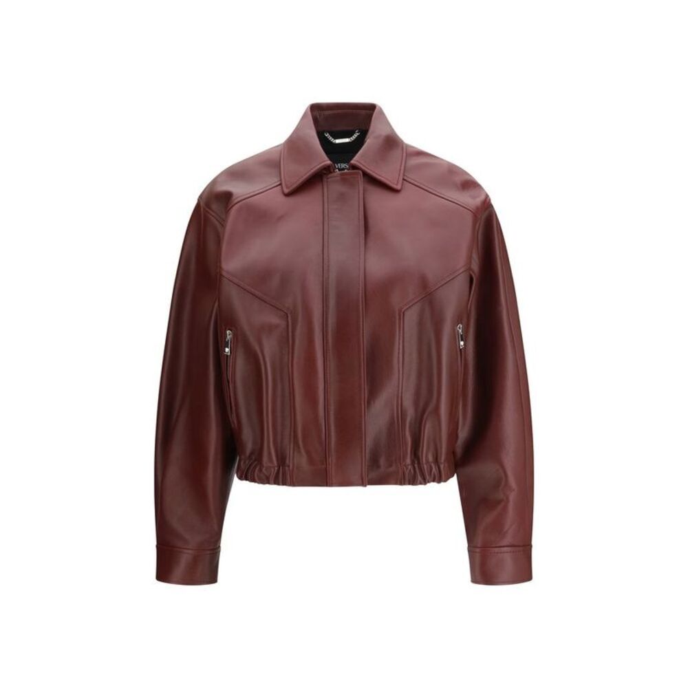 Versace Bordeaux Calf Leather Bos Taurus Leather Women's Jacket - Picture 1 of 3